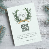 Gold Bow & Green Pine Wreath Wedding QR Code Mint RSVP Karte