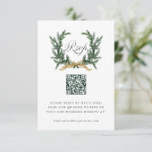 Gold Bow & Green Pine Wreath Wedding QR Code RSVP Karte (Stehend Vorderseite)
