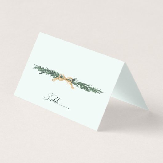Gold Bow & Greenery Border Mint Wedding Place Card (Vorderseite)