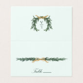 Gold Bow & Greenery Border Mint Wedding Place Card (Außenseite Aufgefaltet)