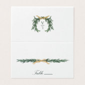 Gold Bow & Greenery Border Wedding Place Card (Außenseite Aufgefaltet)