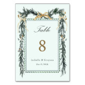 Gold Bow & Greenery Garland Wedding Mint Tischnummer (Rückseite)