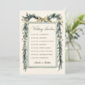 Gold Bow & Greenery Garland Wedding Timeline Ivory Programm (Stehend Vorderseite)