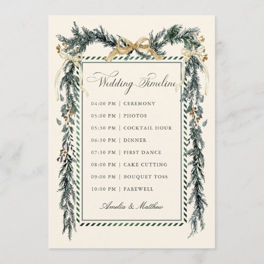 Gold Bow & Greenery Garland Wedding Timeline Ivory Programm (Vorderseite)