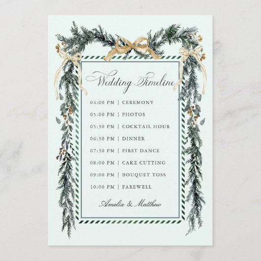 Gold Bow & Greenery Garland Wedding Timeline Mint Programm (Vorderseite)