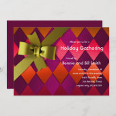 Gold Bow Harlequin Diamond Feiertage Einladung (Vorne/Hinten)