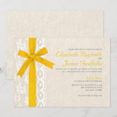 Gold Bow & Lace Wedding Invitations Einladung (Vorne/Hinten)