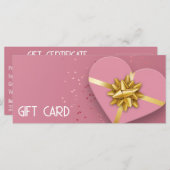 Gold Bow Lovely Pink Heart Geschenkboxen Gift Card (Vorne/Hinten)