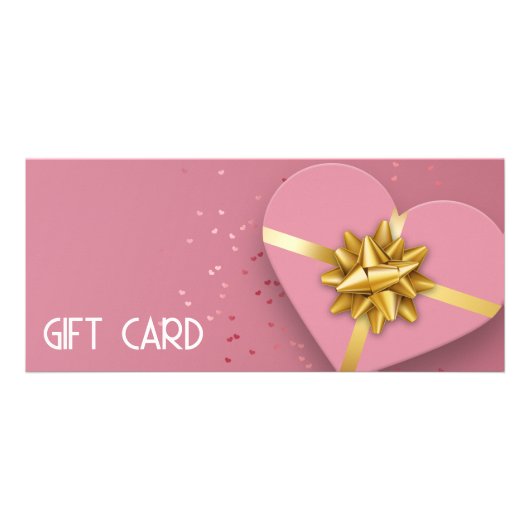 Gold Bow Lovely Pink Heart Gift Box Gift Card Werbekarte (Vorne)