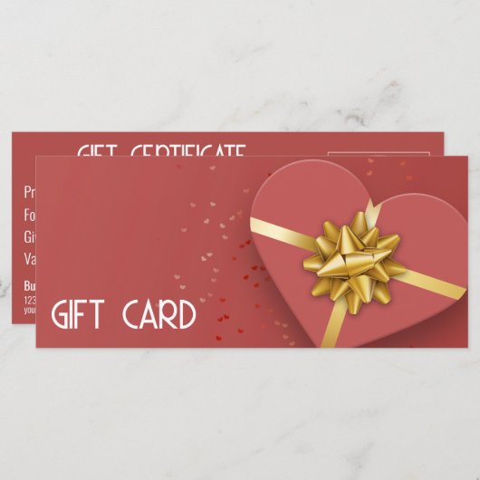 Gold Bow Lovely Red Heart Geschenkboxen Gift Card (Vorne/Hinten)