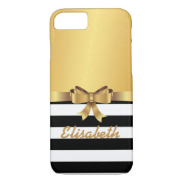GOLD BOW MONOGRAM GOLD Satin Schwarz-weiß Streifen Case-Mate iPhone Hülle