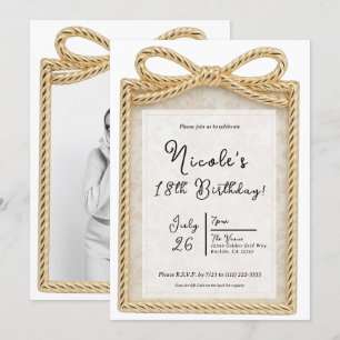 Gold Bow präsentiert Geschenk Foto Rahmen Geburtst Einladung