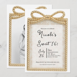 Gold Bow Present Geschenkboxen Sweet 16 Party Foto Einladung