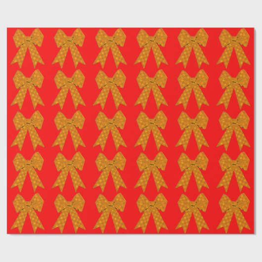 Gold Bow Red Wrapping Paper Geschenkpapier (Flach)