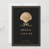 Gold Bow Seashell Luxury Coastal Wedding Save The Date (Vorderseite)