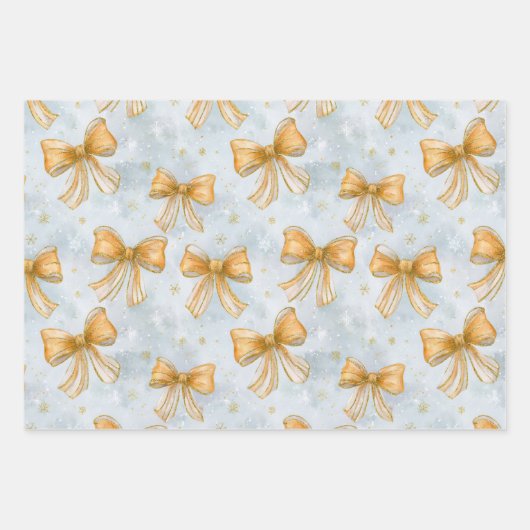 Gold Bows Baby Blue Christmas Geschenkpapier Set (Vorderseite)