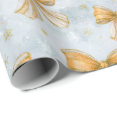 Gold Bows Baby Blue Christmas Wrapping Paper Geschenkpapier (Rolleneckpunkt)