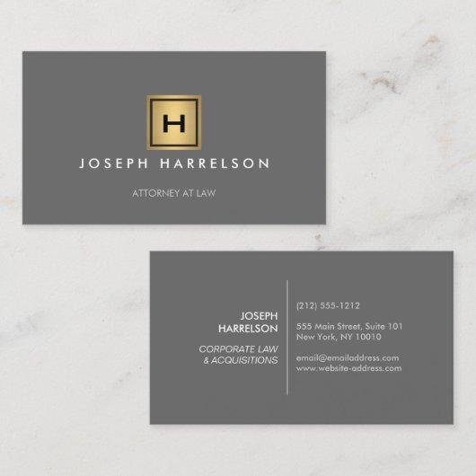 GOLD-BOX-LOGO mit IHREM INITIAL/MONOGRAMM auf Grau Visitenkarte (Vorne/Hinten)