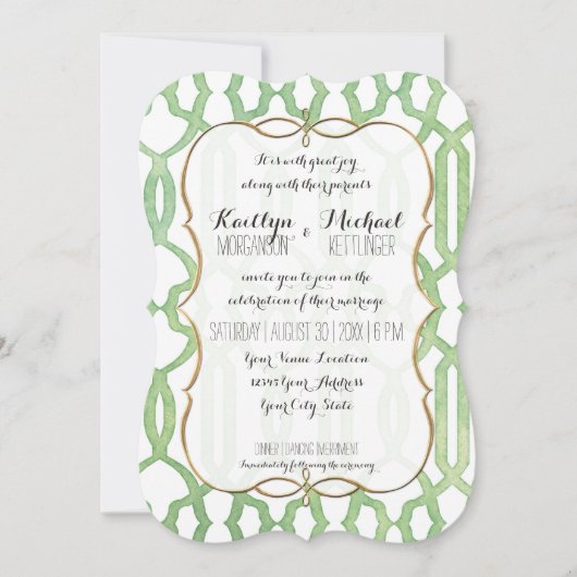 Gold Bracket Rahmen Wasserfarbe Trellis Muster Min Einladung (Vorderseite)