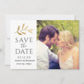 Gold Branch Wedding Foto White Save The Date (Vorderseite)