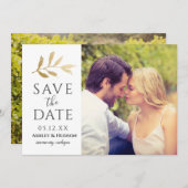 Gold Branch Wedding Foto White Save The Date (Vorne/Hinten)