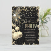 Gold Branches Balls Stars Black Company Weihnachte Einladung (Stehend Vorderseite)