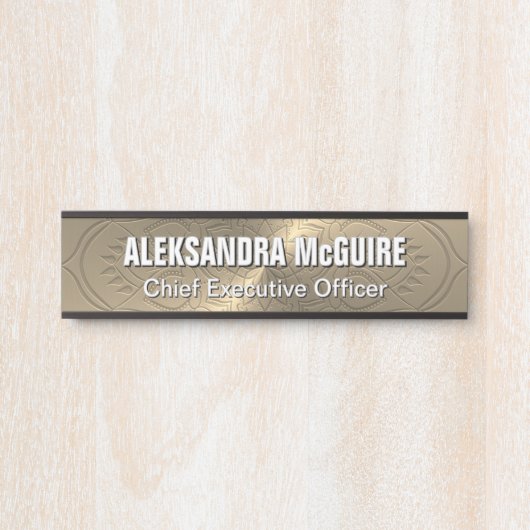 Gold Brass Look Etched Mandala Office Türschild (Vorderseite )