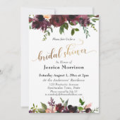 Gold Brautparty Burgundy Watercolor Blume Einladung (Vorderseite)