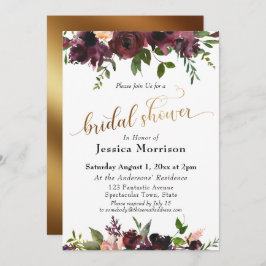 Gold Brautparty Burgundy Watercolor Blume Einladung