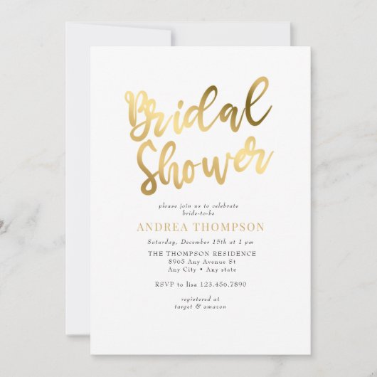 Gold-Brautparty Einladung (Vorderseite)