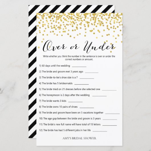 Gold Brautparty Game - Over oder Under (Vorne/Hinten)