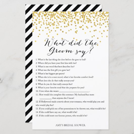 Gold Brautparty Game - Was hat Groom gesagt? (Vorne/Hinten)