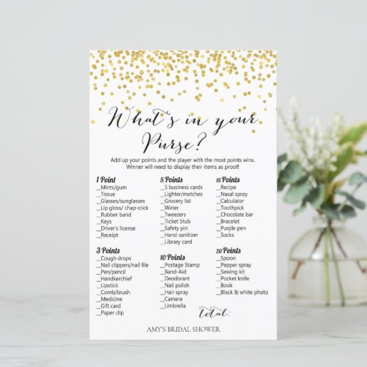 Gold Brautparty Game - Was in Ihrem Geldbeutel ste (Stehend Vorderseite)