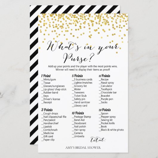 Gold Brautparty Game - Was in Ihrem Geldbeutel ste (Vorne/Hinten)
