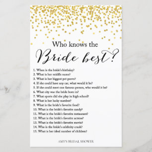 Gold Brautparty Game - wer Braut am besten kennt