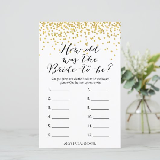 Gold Brautparty Game - Wie alt war Bridge (Stehend Vorderseite)