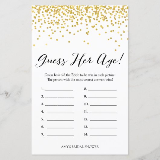 Gold Brautparty Game - Wie alt war Bridge (Vorderseite)