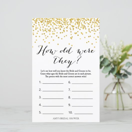 Gold Brautparty Game - Wie alt waren sie? (Stehend Vorderseite)