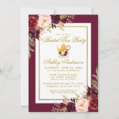 Gold Brautparty Tee Party Burgundy Einladung B (Vorderseite)