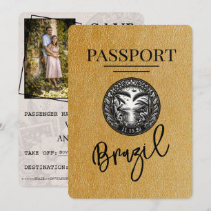 Gold Brazil Passport Save the Date