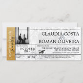 Gold Brazil Wedding Boarding Pass Einladung (Vorderseite)
