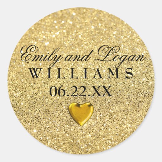 Gold Bride Groom Names Wedding Sticker mit Herz (Vorderseite)