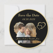 Gold Bridge und Groom Shape Foto Runde Hochzeit Save The Date (Vorderseite)