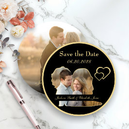 Gold Bridge und Groom Shape Foto Runde Hochzeit Save The Date