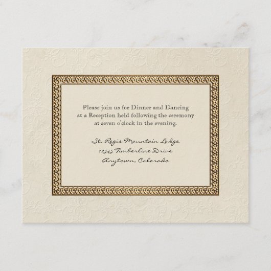 Gold Brocade Damask Floraler Empfang einladen Begleitkarte (Vorderseite)