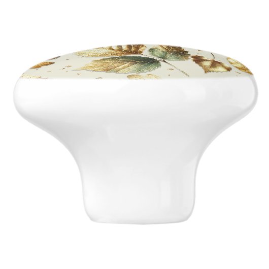Gold Bronze Blätter Almond Beige Glam Fall Keramikknauf (Seitenansicht)