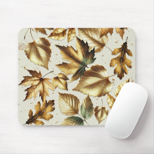 Gold Bronze Blätter Almond Beige Glam Fall Mousepad (Mit Mouse)