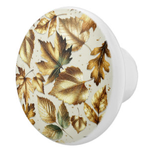 Gold-Bronze-Blätter Mandel-Beige Glamour Herbst Keramikknauf
