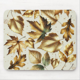 Gold-Bronze-Blätter Mandel-Beige Glamour Herbst Mousepad