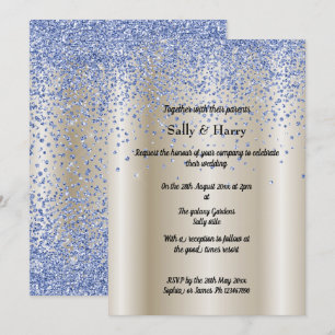 Gold Bronze Blue Diamonds Crystal Modern Wedding Einladung